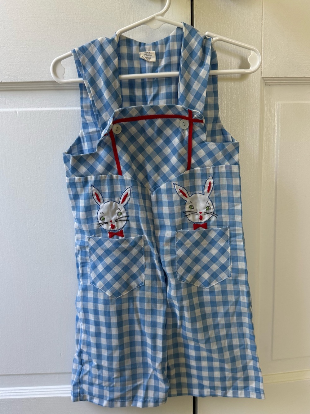 Vintage Blue Gingham Bunny Pocket Overalls - size 18 months